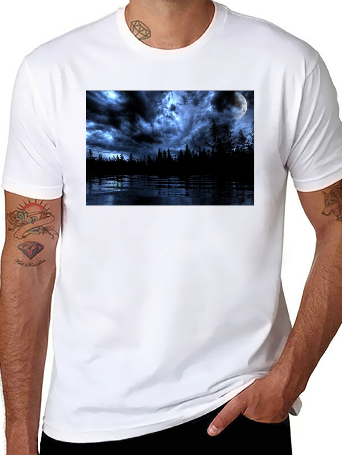 Moonlit Lake Graphic Tee - Dark Fantasy T-Shirt
