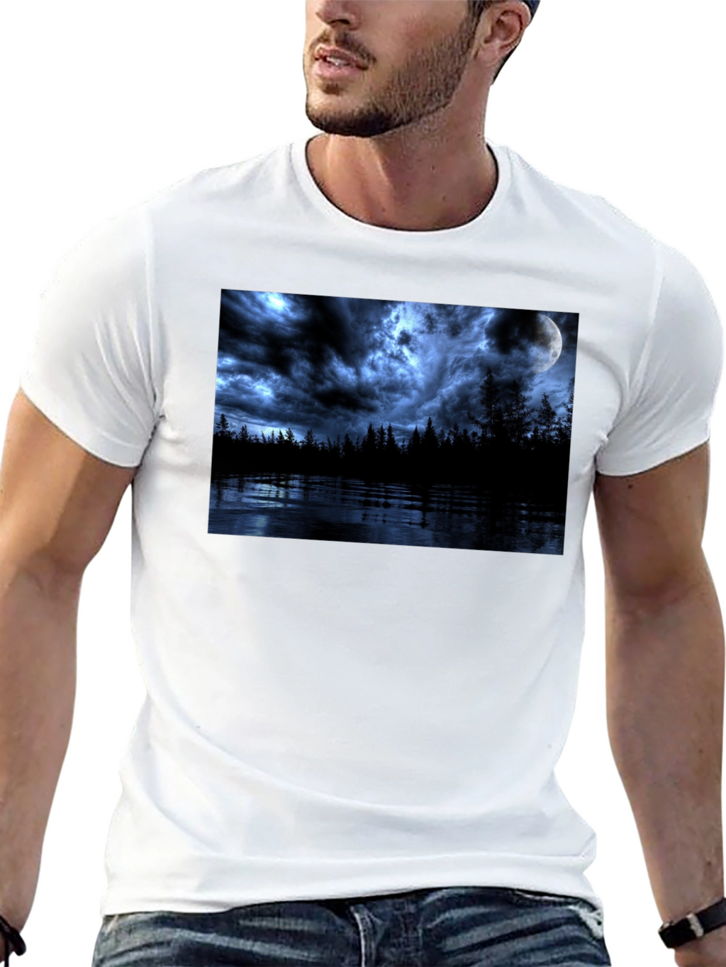 Moonlit Lake Graphic Tee - Dark Fantasy T-Shirt