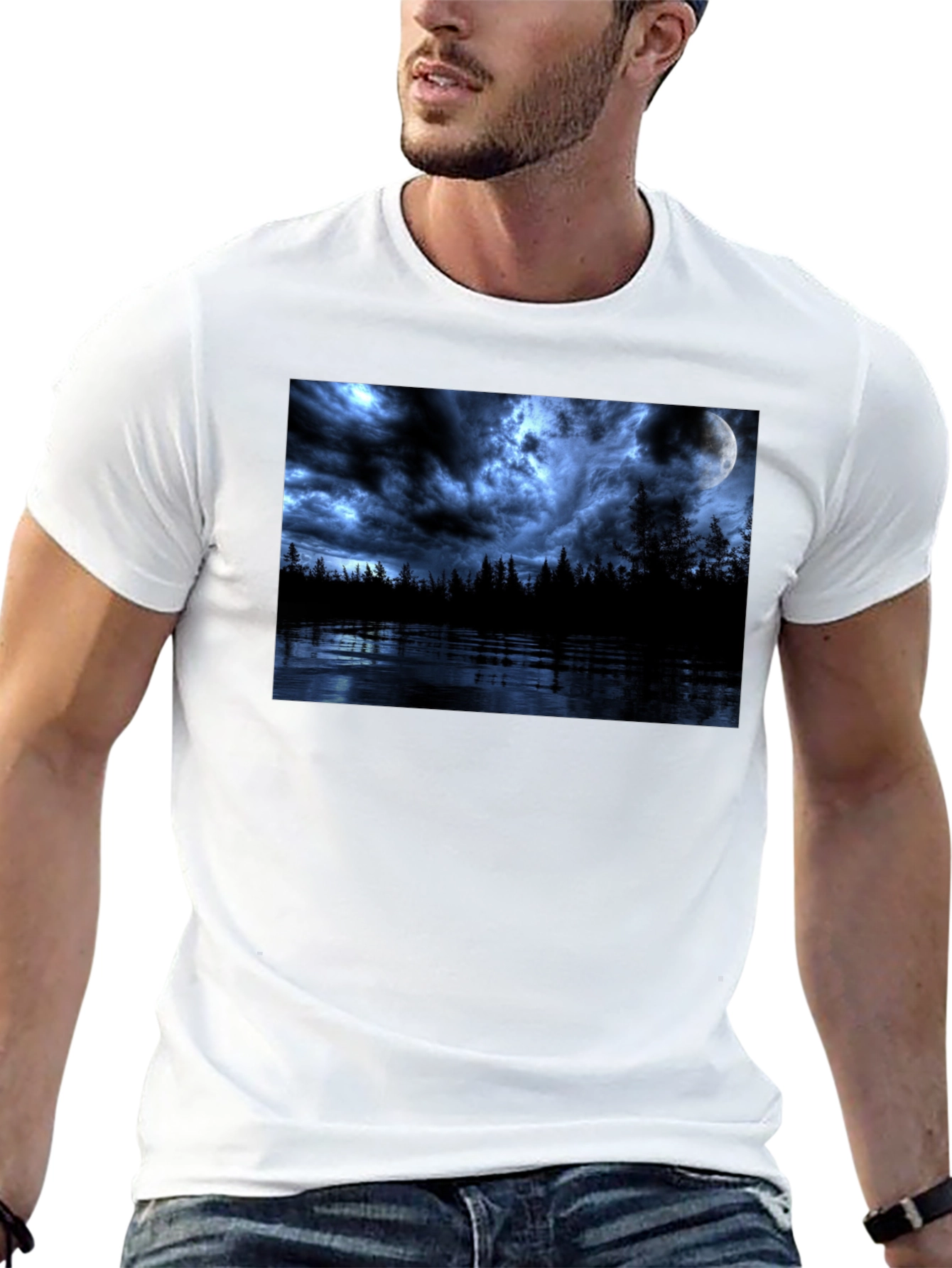 Moonlit Lake Graphic Tee - Dark Fantasy T-Shirt