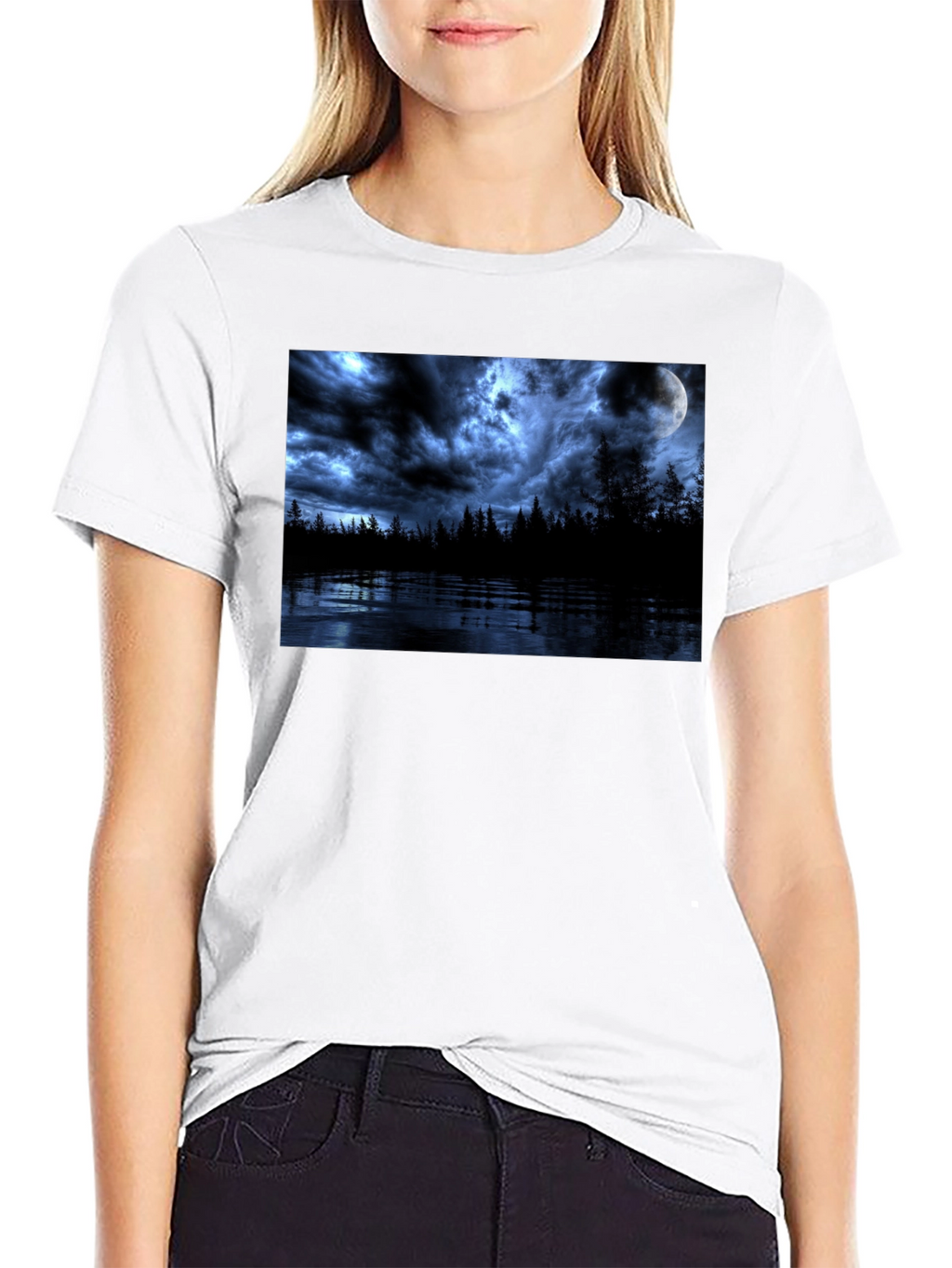 Moonlit Lake Graphic Tee - Dark Fantasy T-Shirt