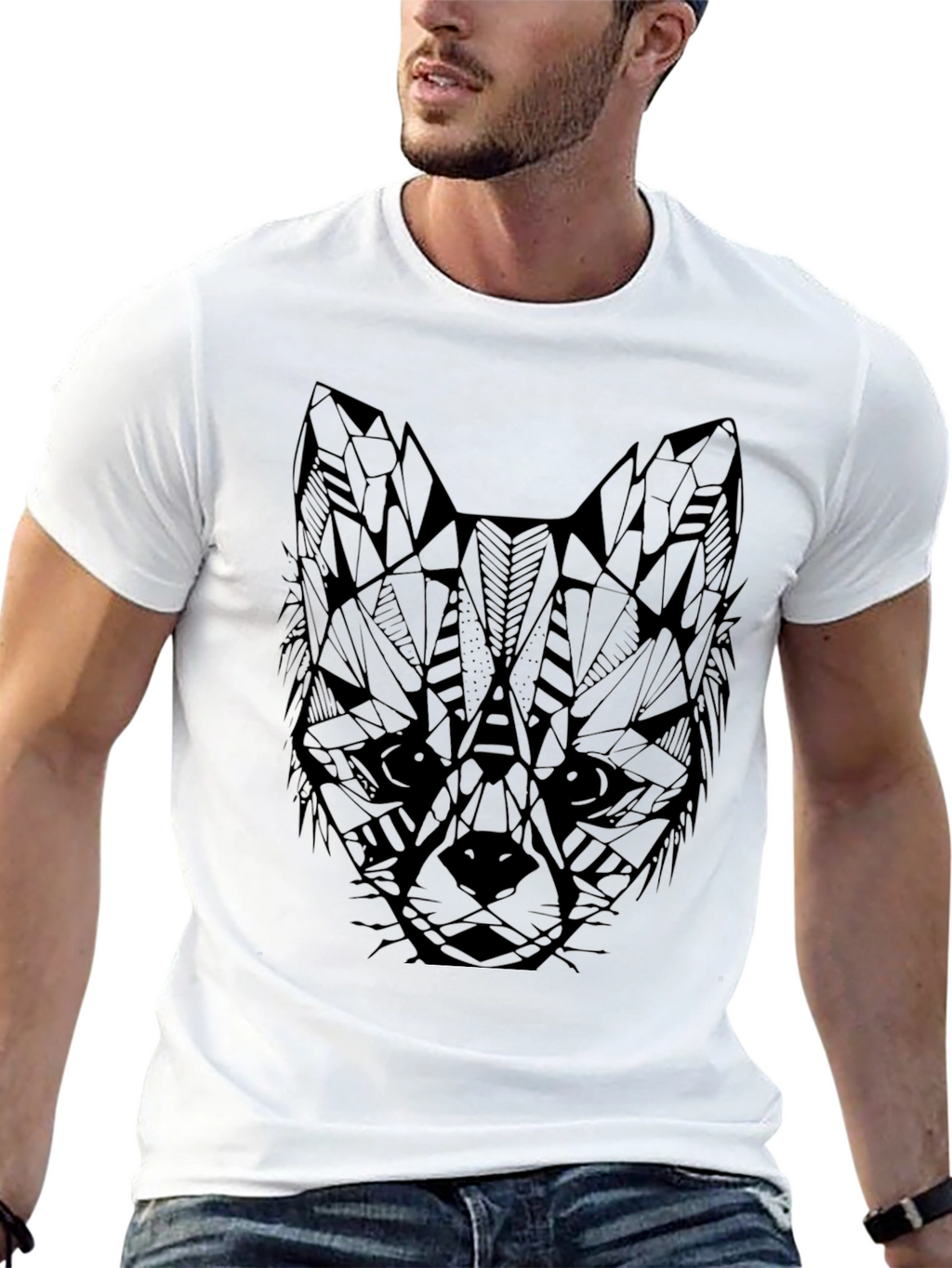 Geometric Fox Head T-Shirt - Mens Black Graphic Tee