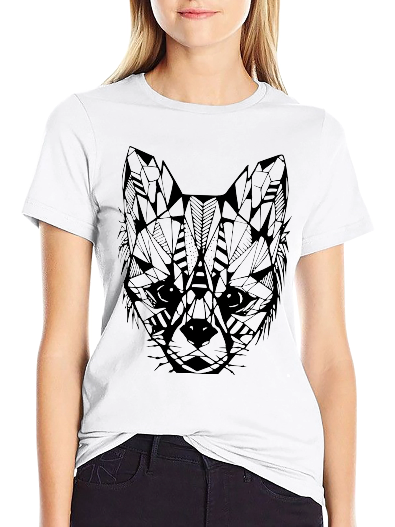 Geometric Fox Head T-Shirt - Mens Black Graphic Tee