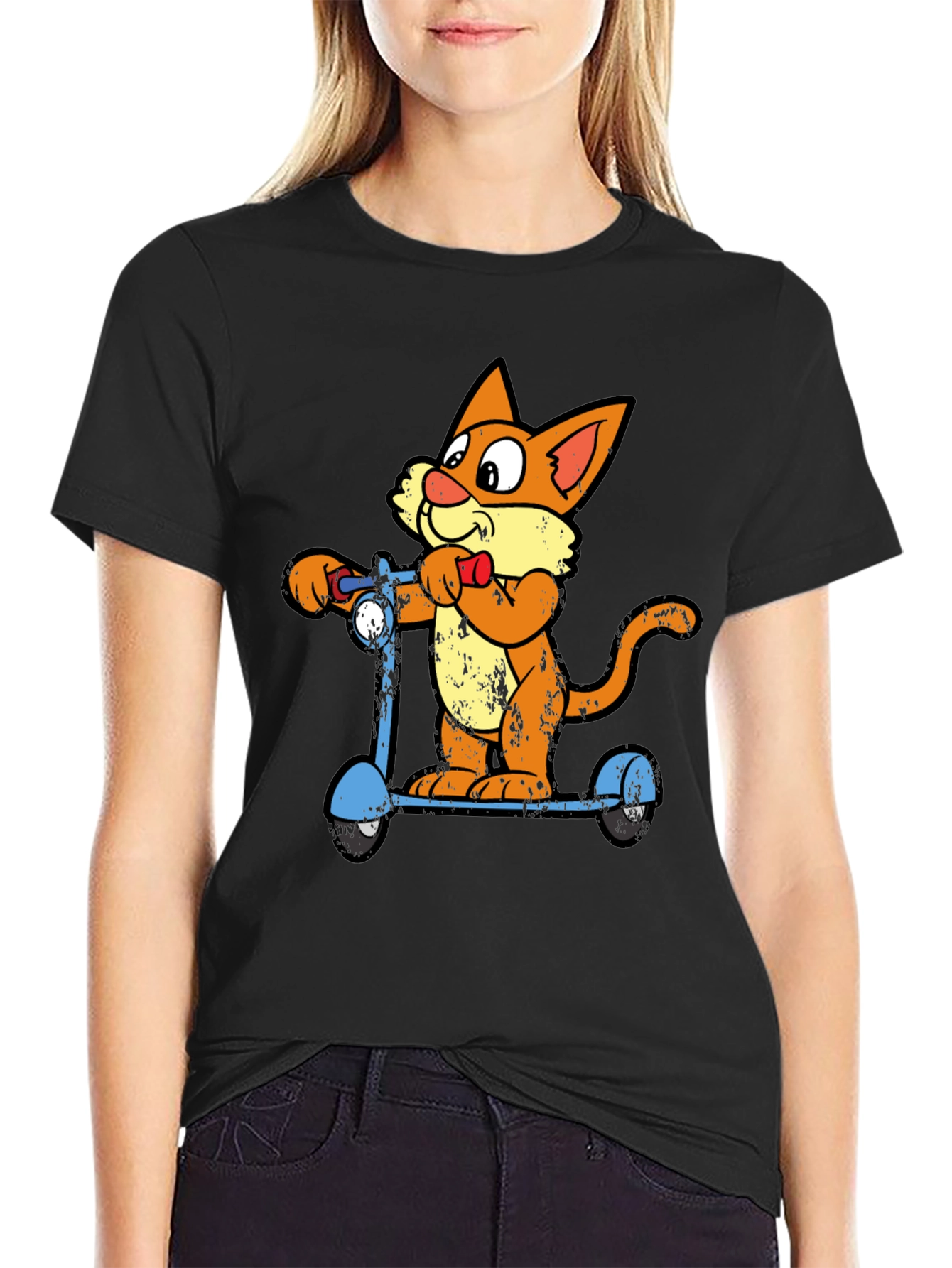 Cat on Scooter Graphic Tee - Cool Cartoon T-Shirt