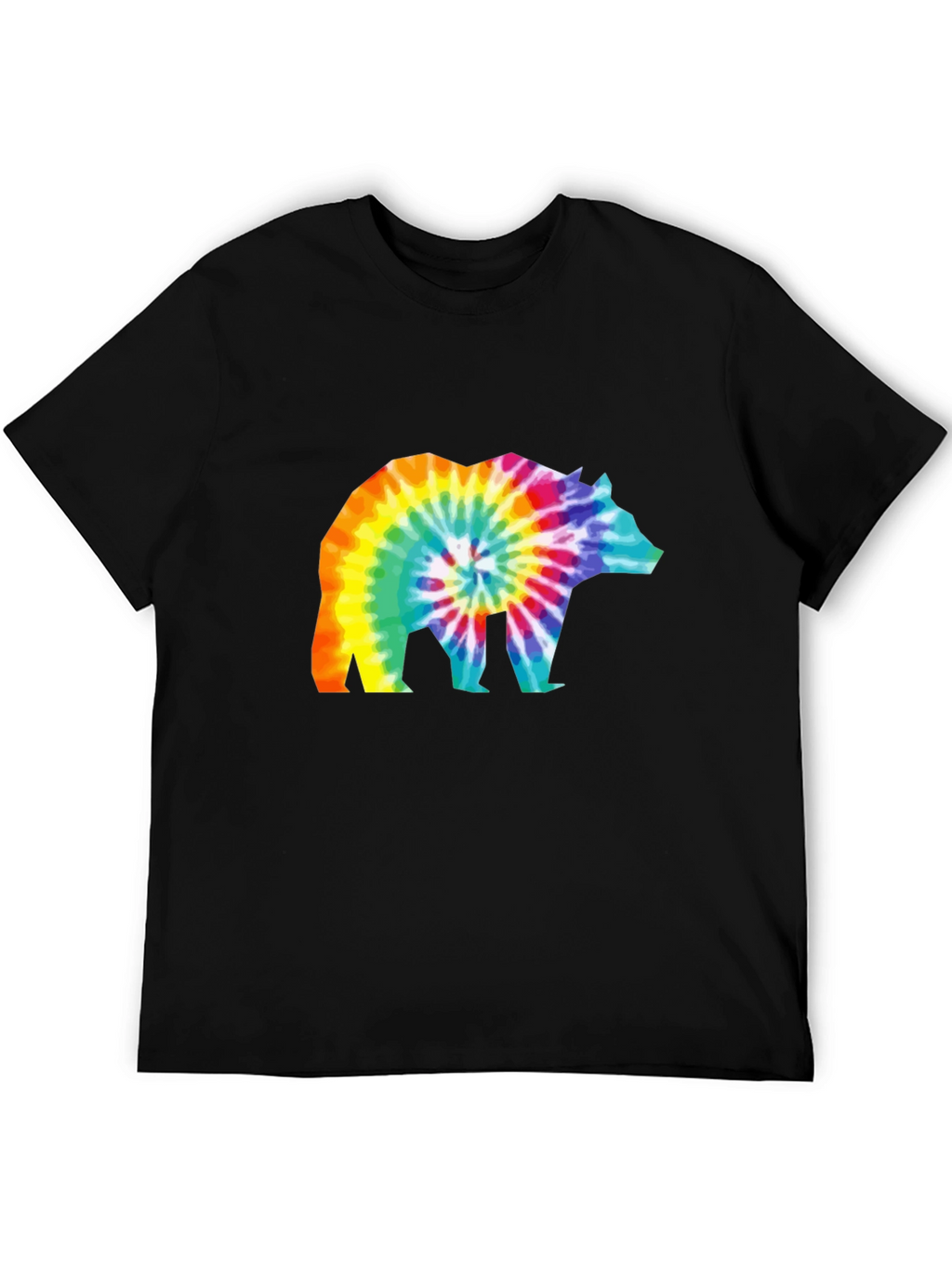 Tie-Dye Bear Graphic T-Shirt - Black Cotton Tee