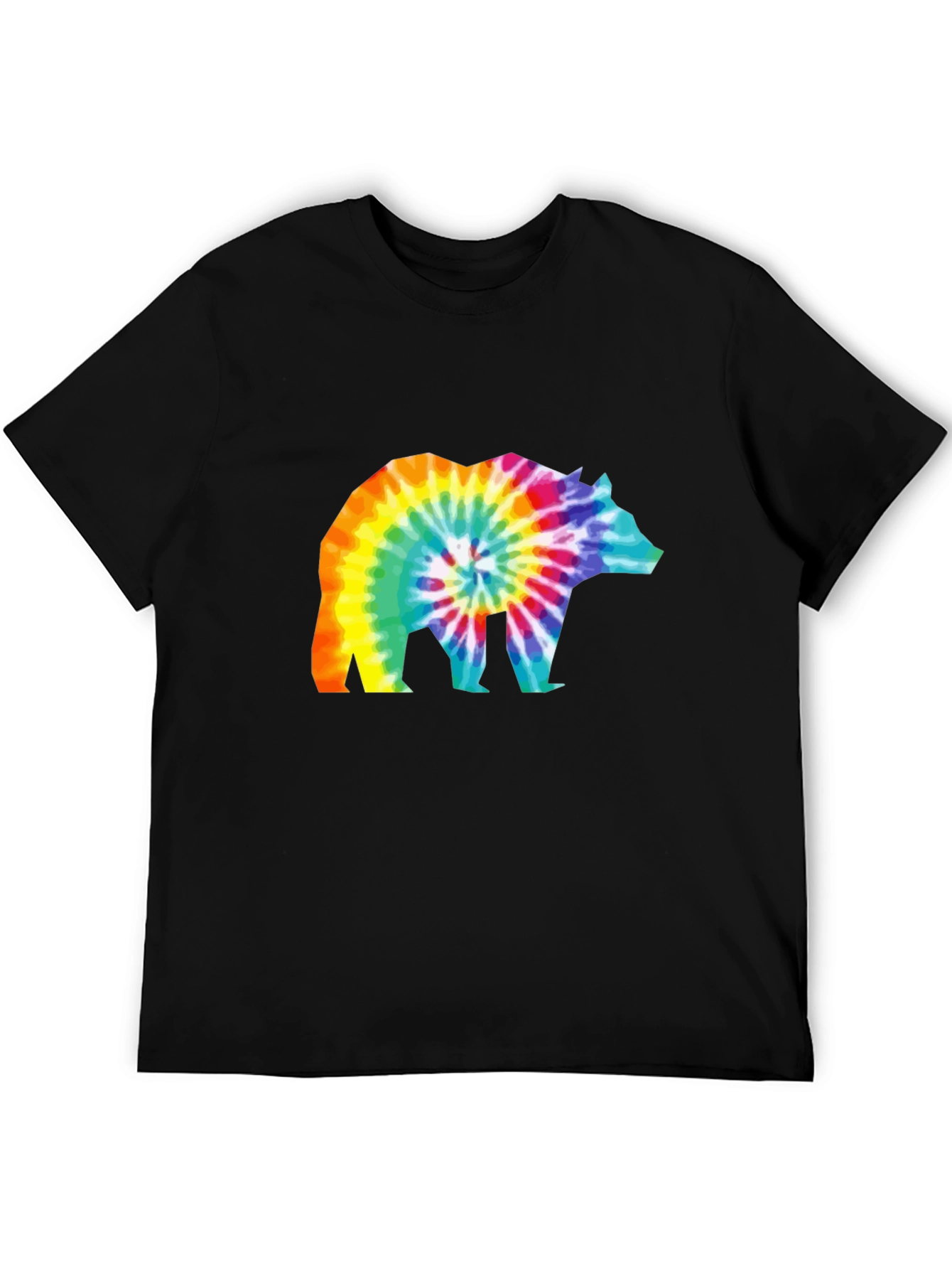Tie-Dye Bear Graphic T-Shirt - Black Cotton Tee