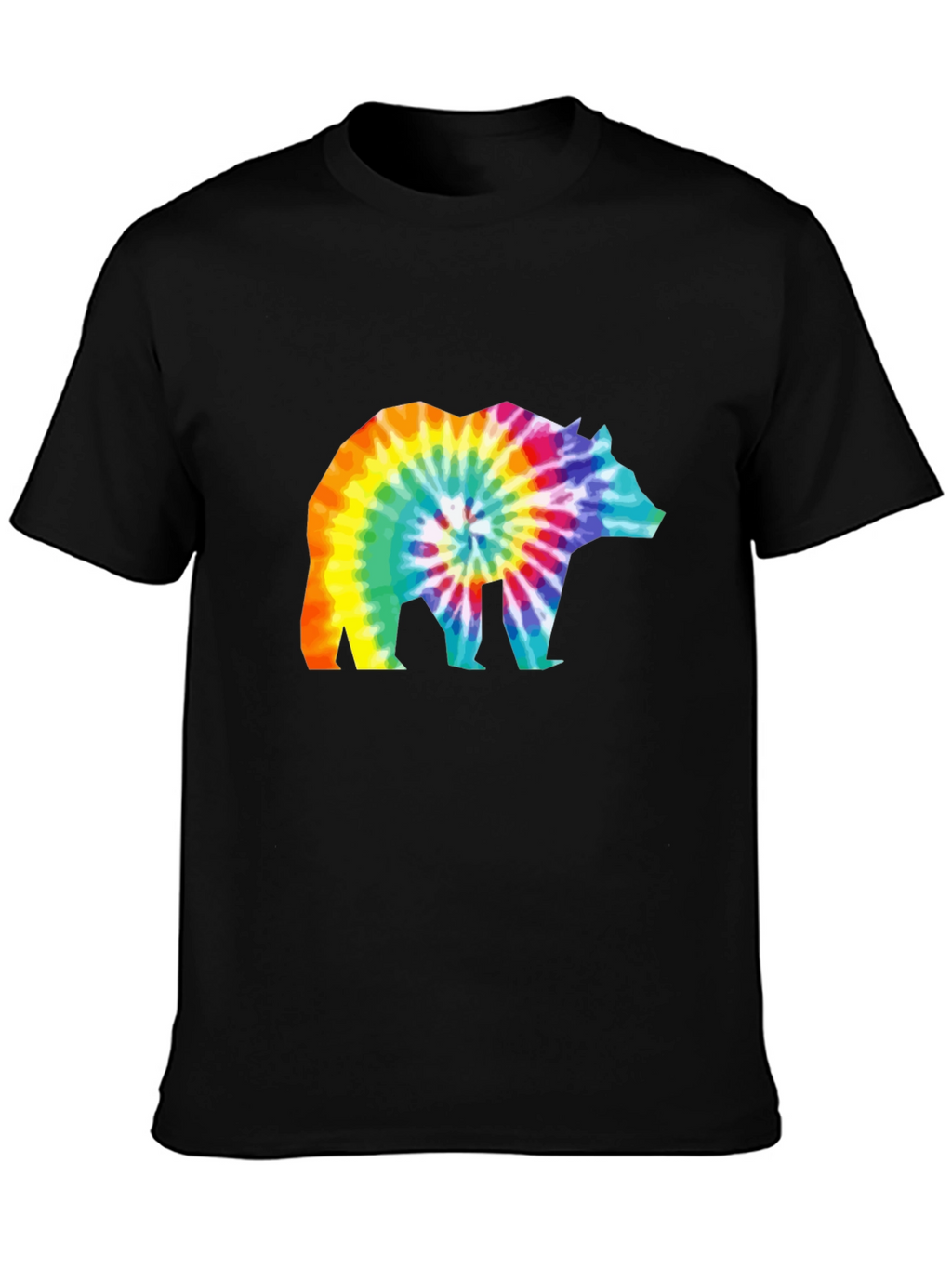 Tie-Dye Bear Graphic T-Shirt - Black Cotton Tee