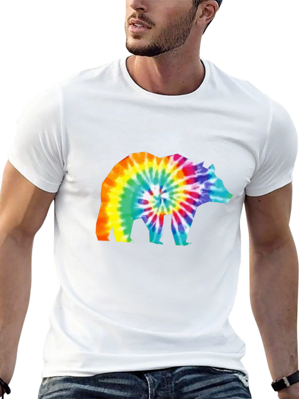 Tie-Dye Bear Graphic T-Shirt - Black Cotton Tee