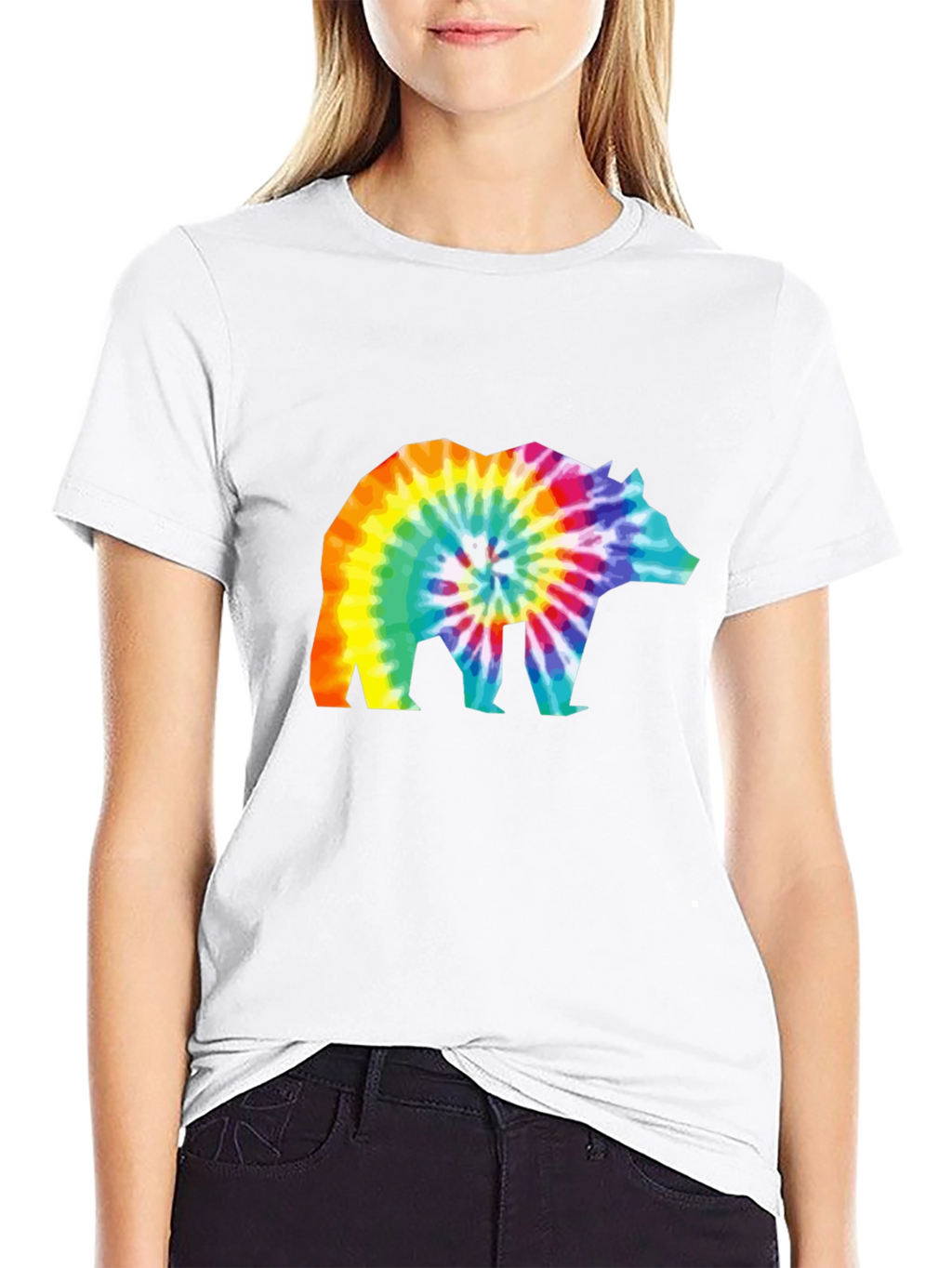 Tie-Dye Bear Graphic T-Shirt - Black Cotton Tee