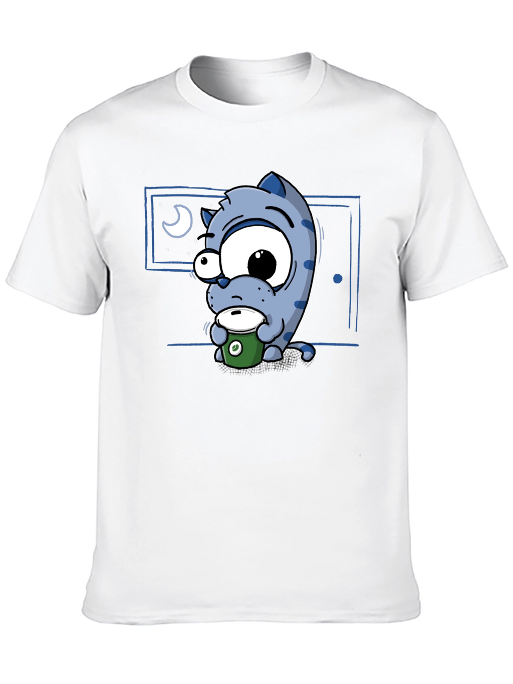 Cartoon Cat Coffee Lover T-Shirt - Black