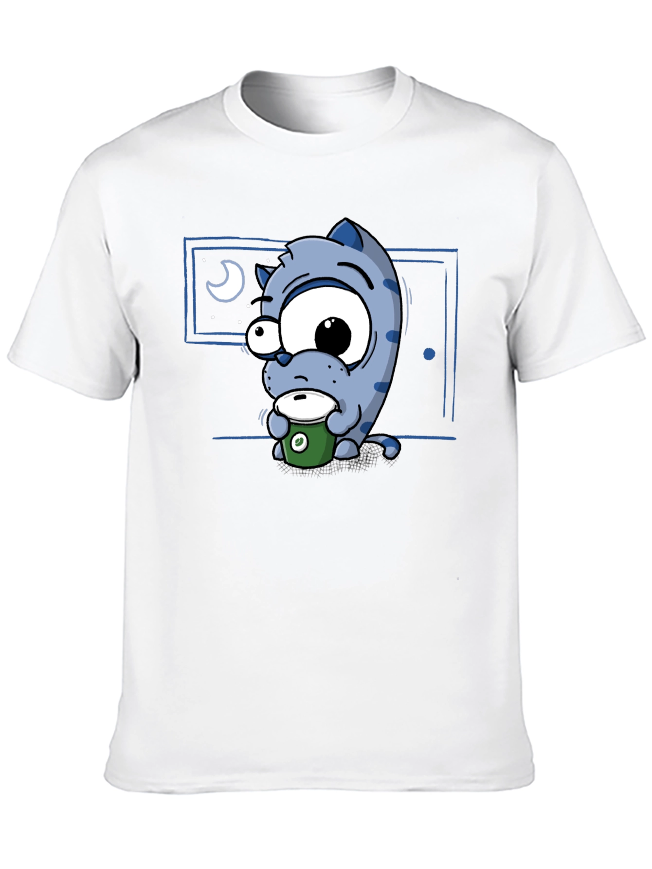 Cartoon Cat Coffee Lover T-Shirt - Black