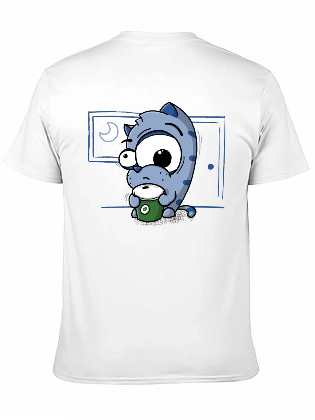 Cartoon Cat Coffee Lover T-Shirt - Black