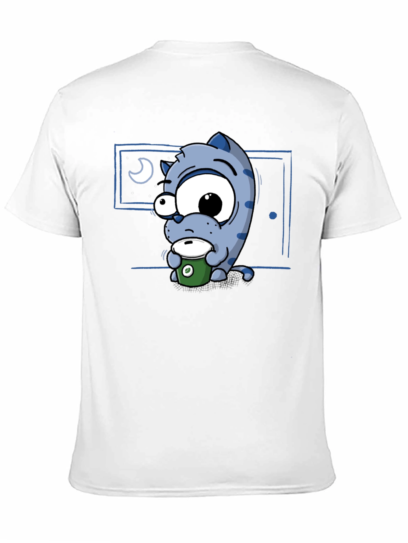 Cartoon Cat Coffee Lover T-Shirt - Black