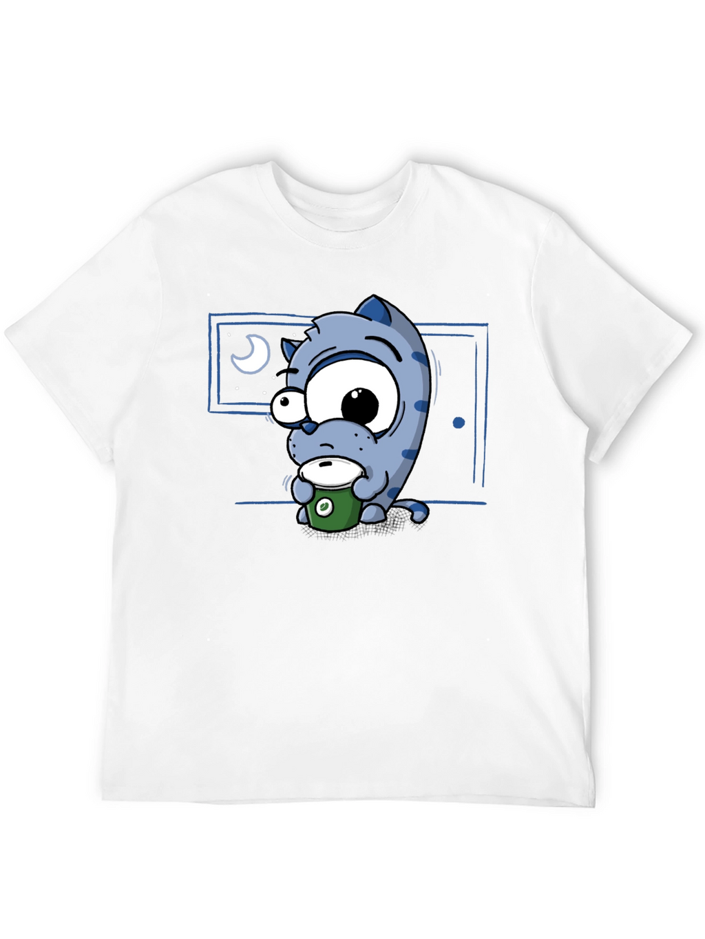 Cartoon Cat Coffee Lover T-Shirt - Black