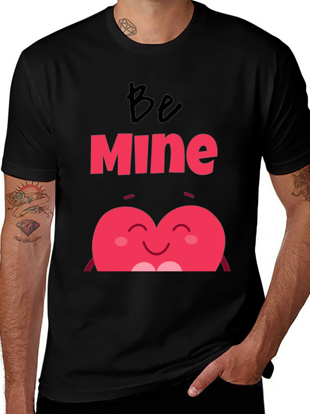Be Mine Heart Valentines Day Black T-Shirt