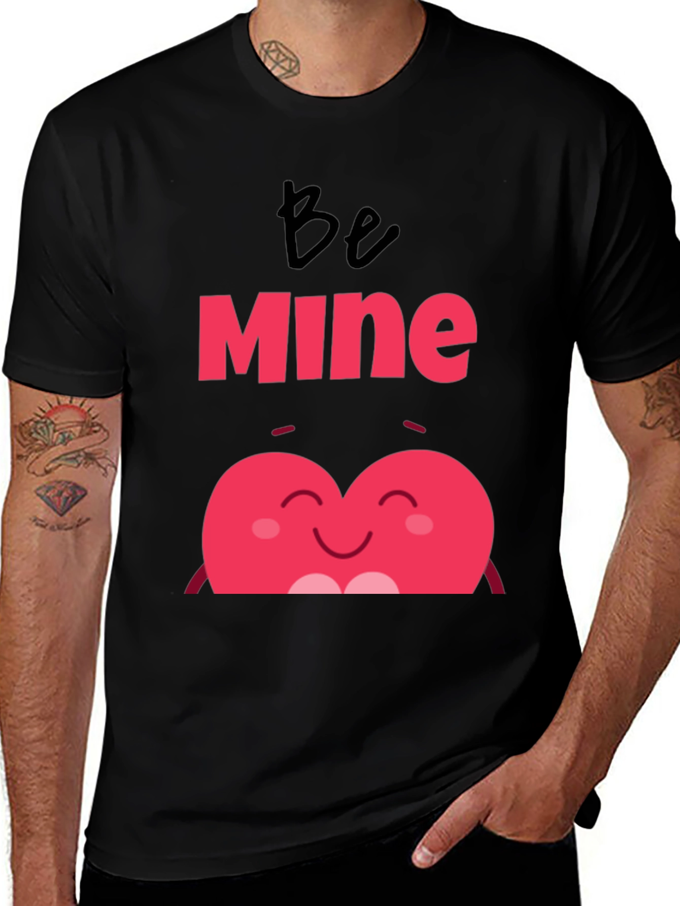 Be Mine Heart Valentines Day Black T-Shirt
