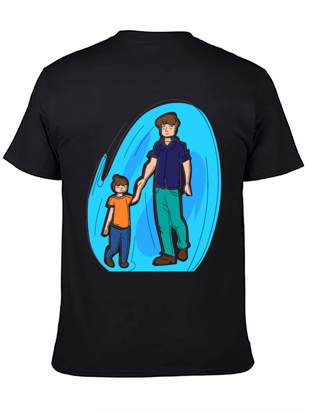 Father and Son Graphic T-Shirt - Black Cotton Blend