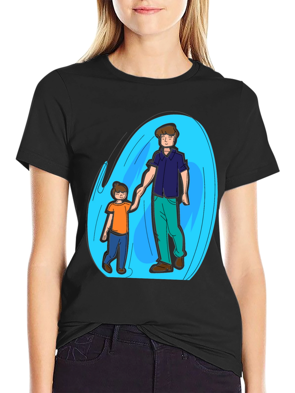Father and Son Graphic T-Shirt - Black Cotton Blend