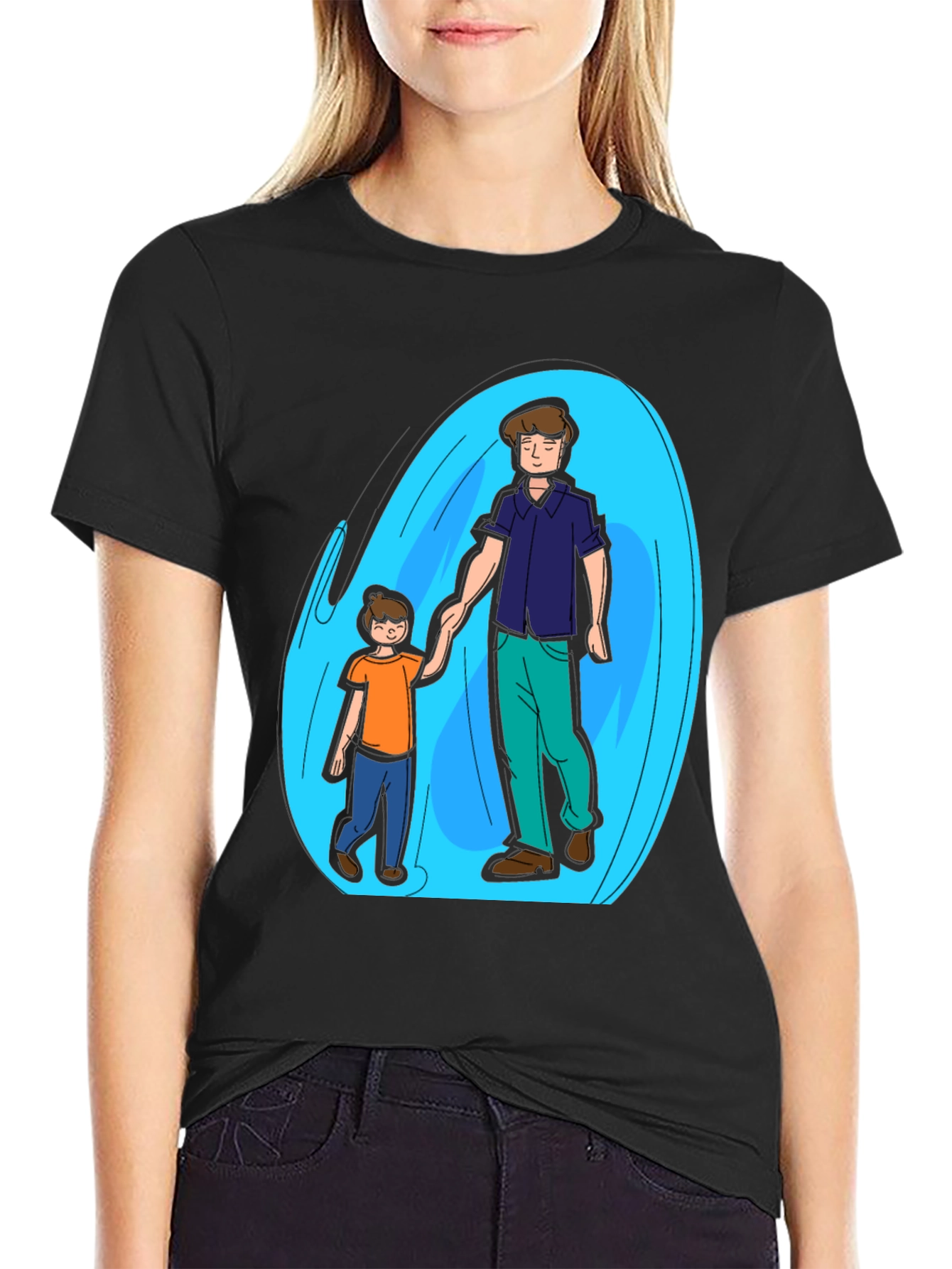 Father and Son Graphic T-Shirt - Black Cotton Blend