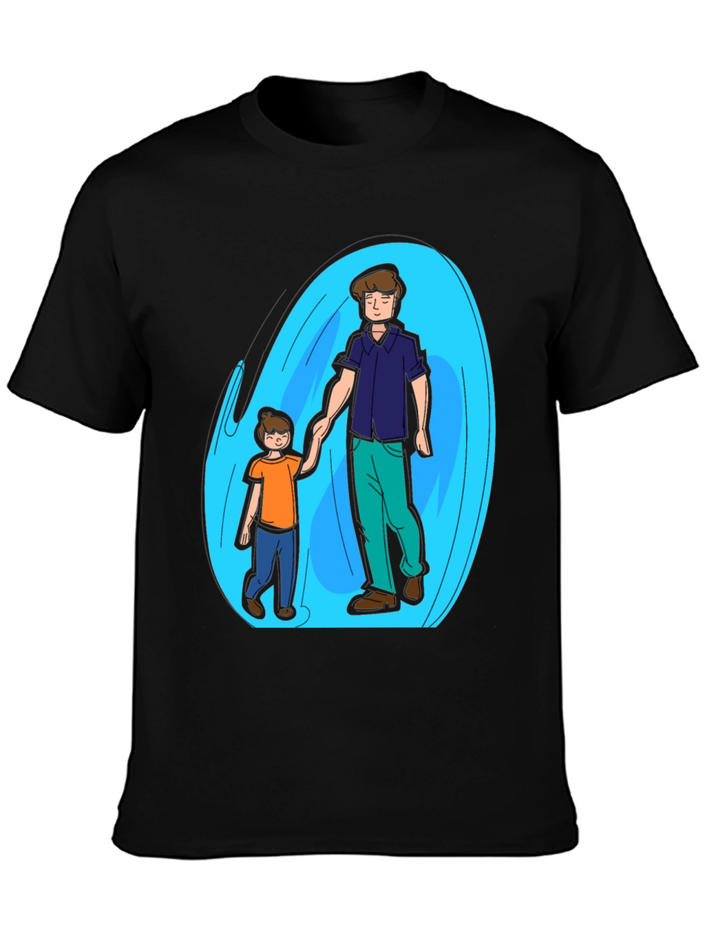 Father and Son Graphic T-Shirt - Black Cotton Blend