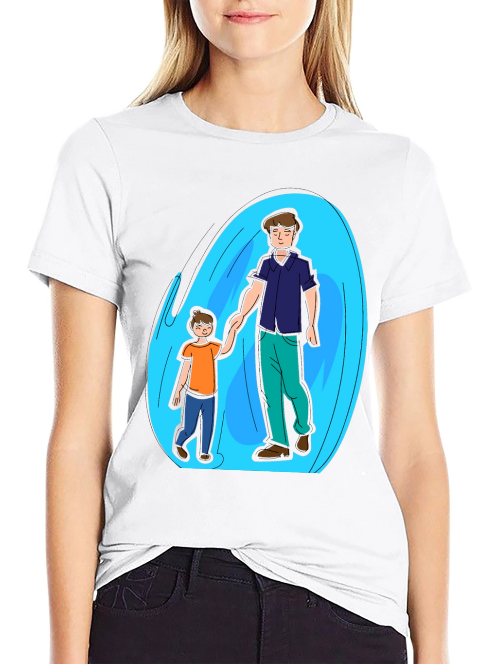 Father and Son Graphic T-Shirt - Black Cotton Blend