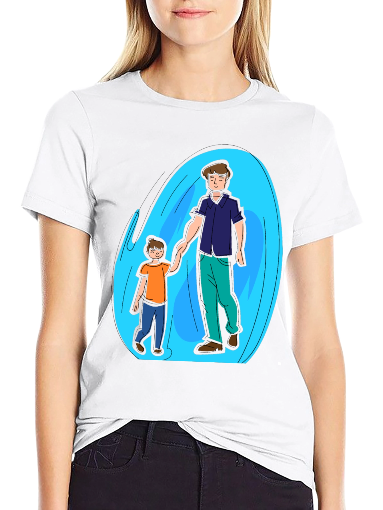 Father and Son Graphic T-Shirt - Black Cotton Blend