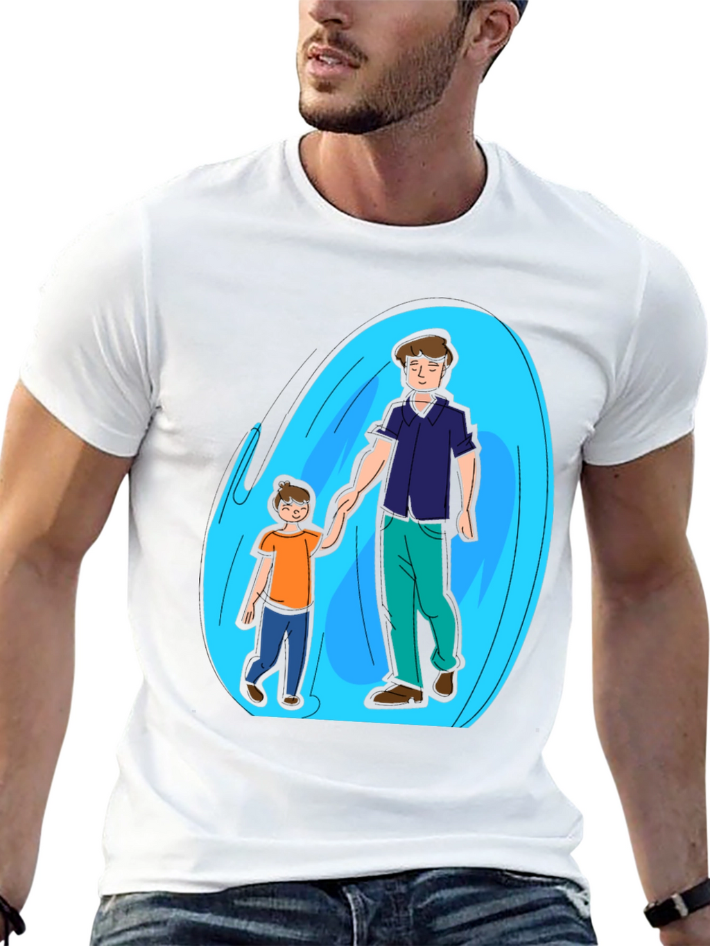 Father and Son Graphic T-Shirt - Black Cotton Blend
