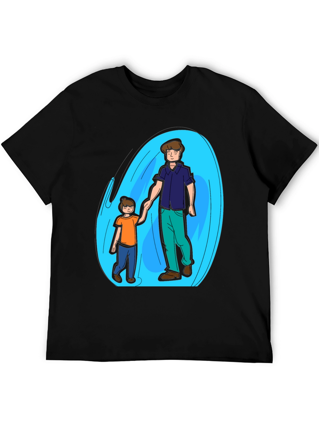 Father and Son Graphic T-Shirt - Black Cotton Blend