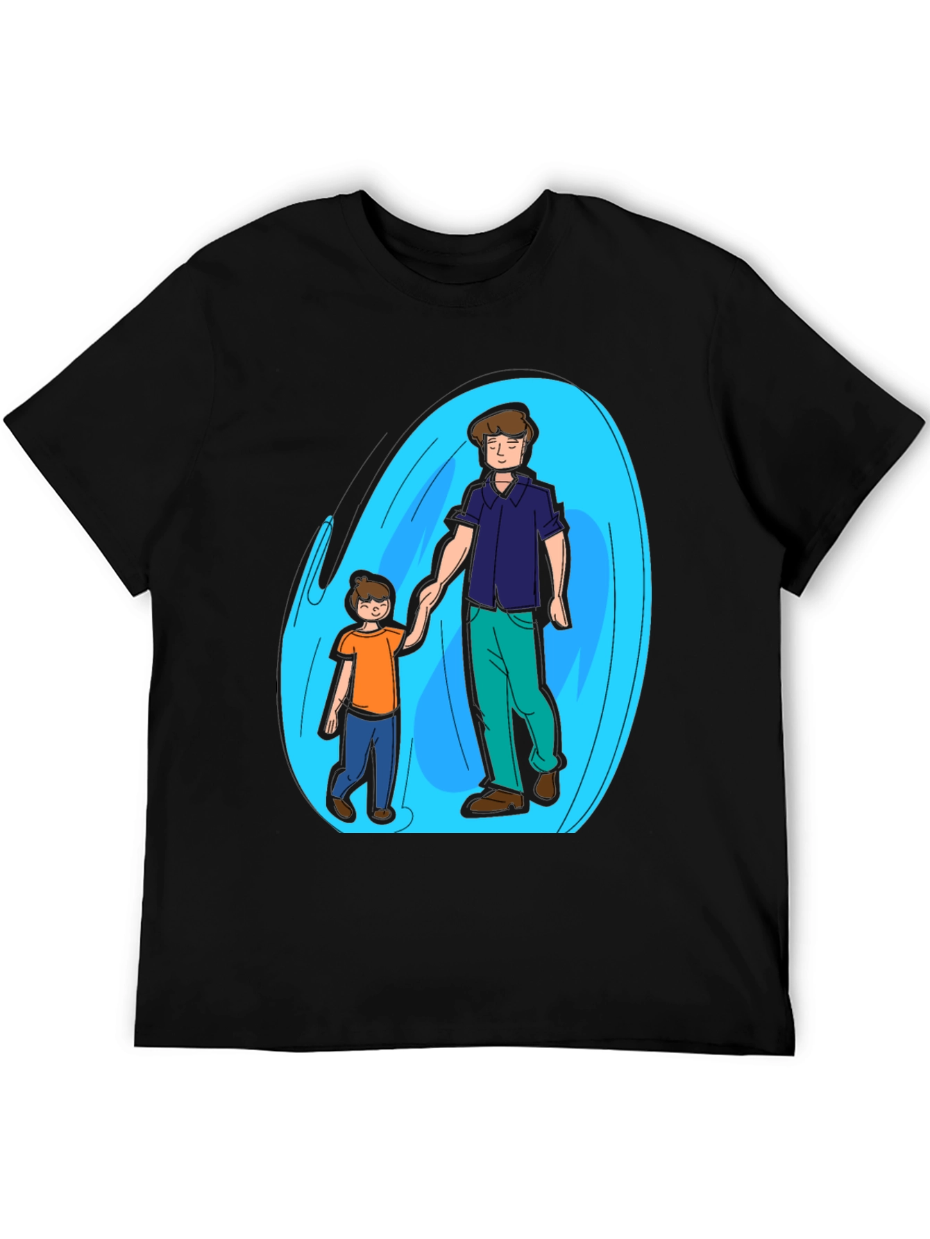 Father and Son Graphic T-Shirt - Black Cotton Blend