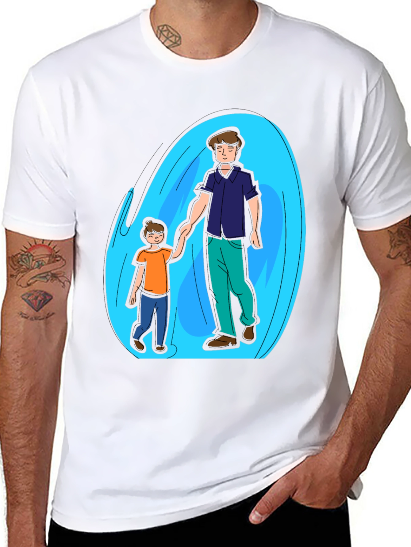 Father and Son Graphic T-Shirt - Black Cotton Blend