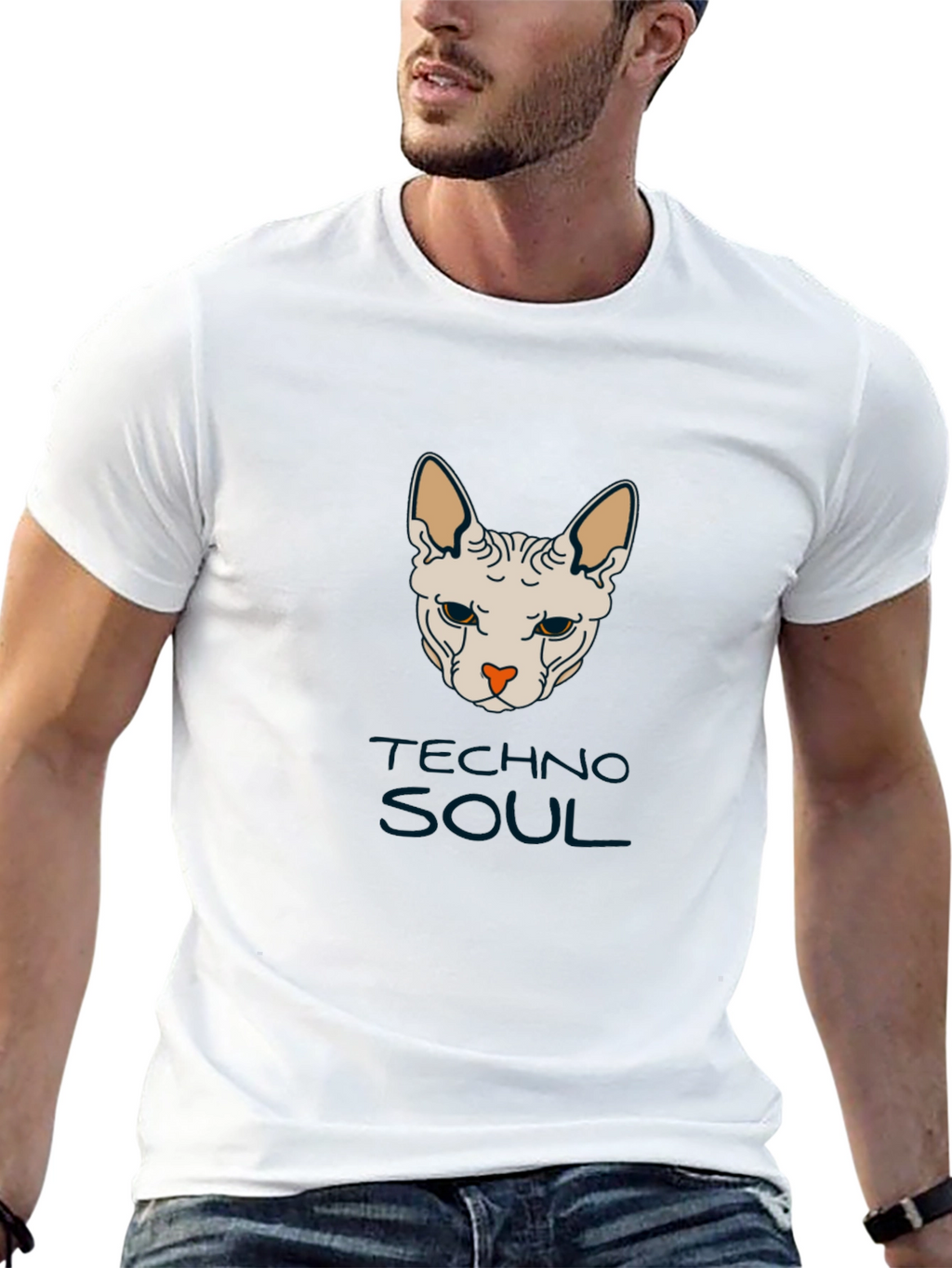 Techno Soul Sphynx Cat Graphic Tee - Black