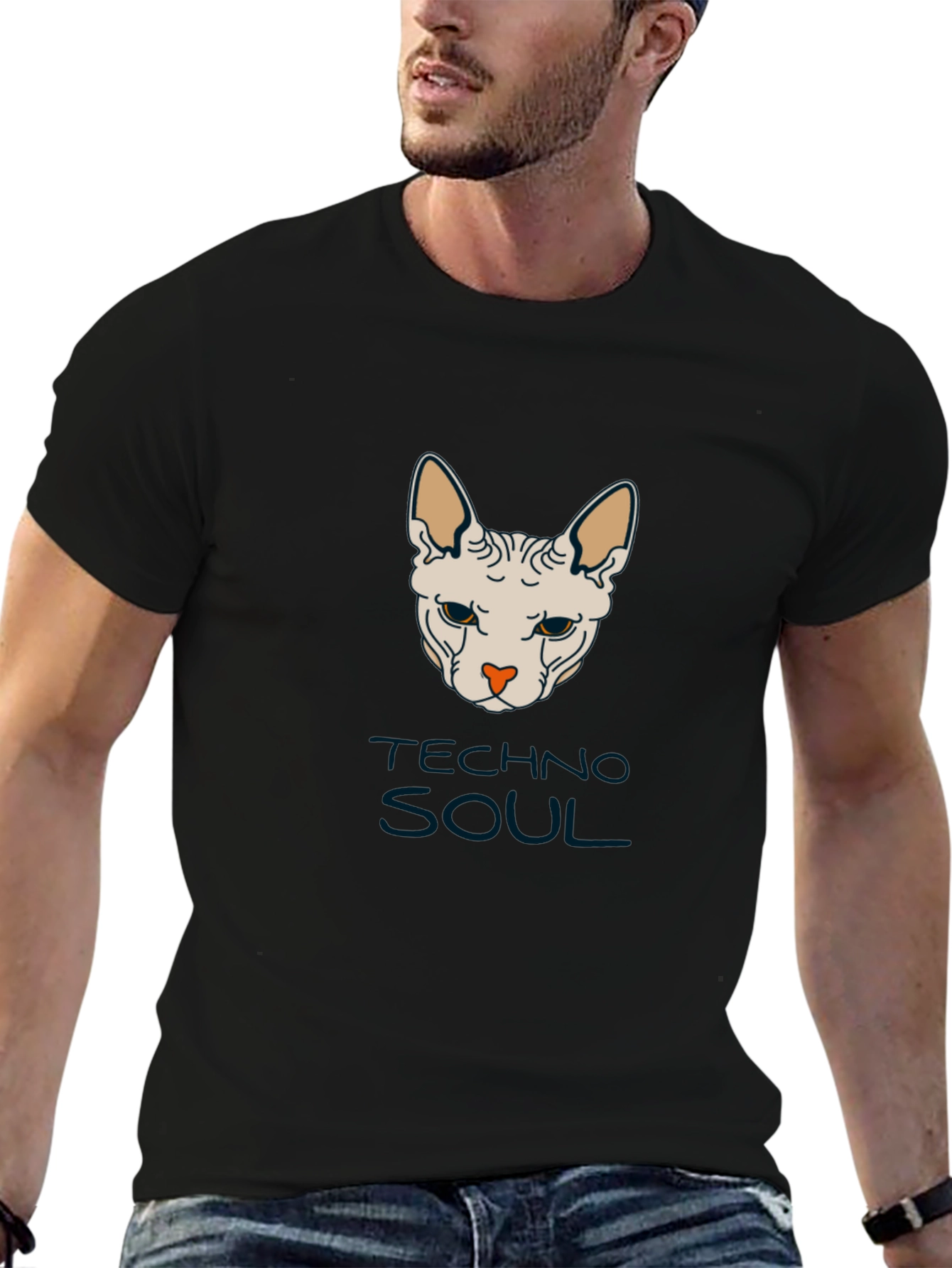 Techno Soul Sphynx Cat Graphic Tee - Black