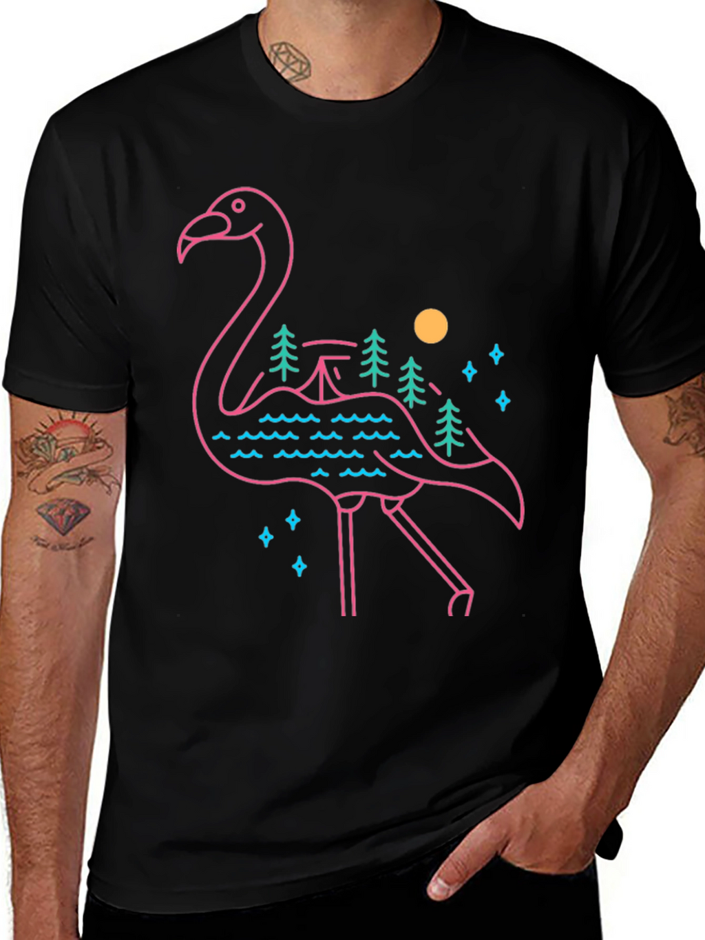 Flamingo Graphic Tee - Nature Scene Design