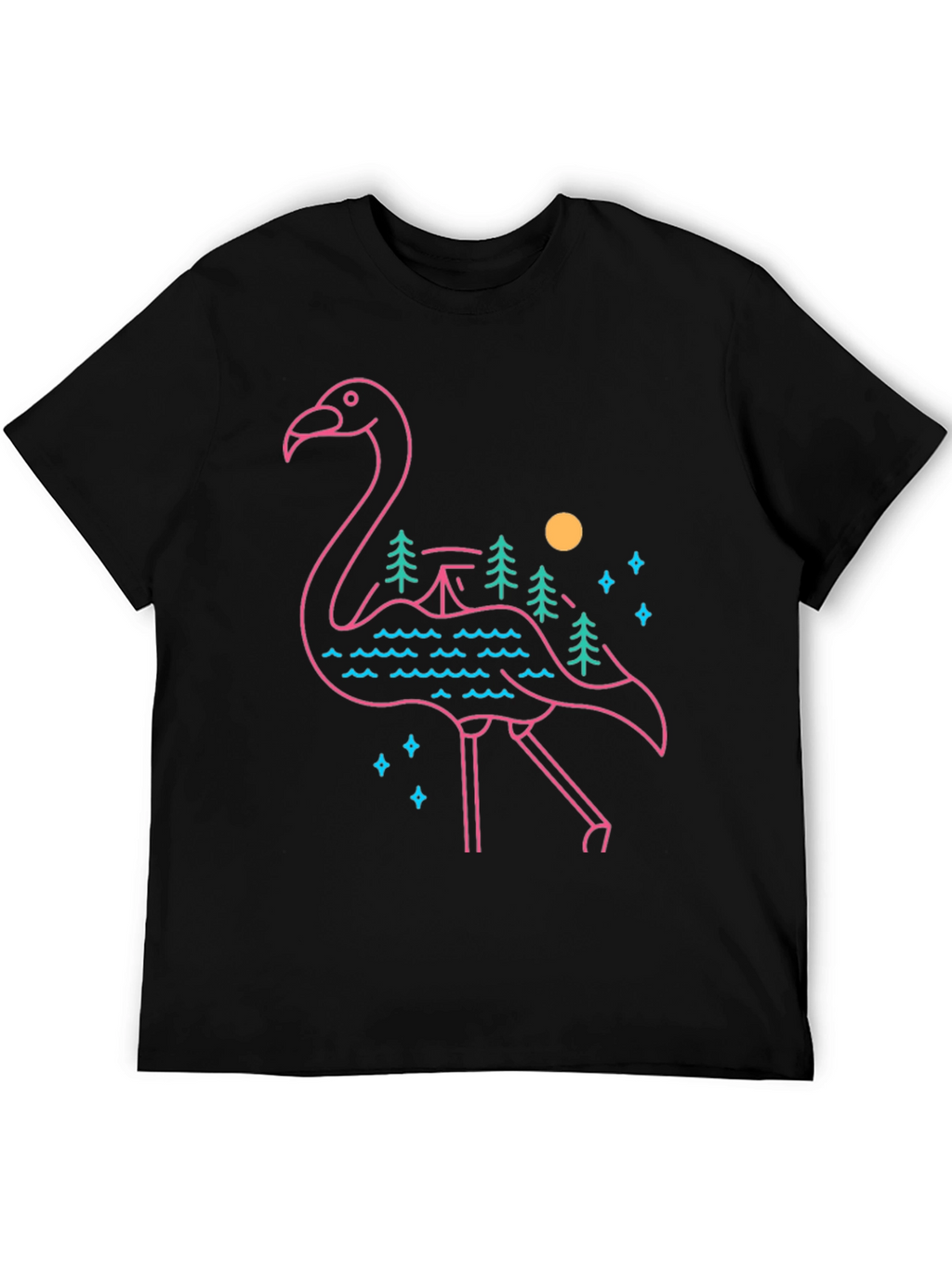 Flamingo Graphic Tee - Nature Scene Design