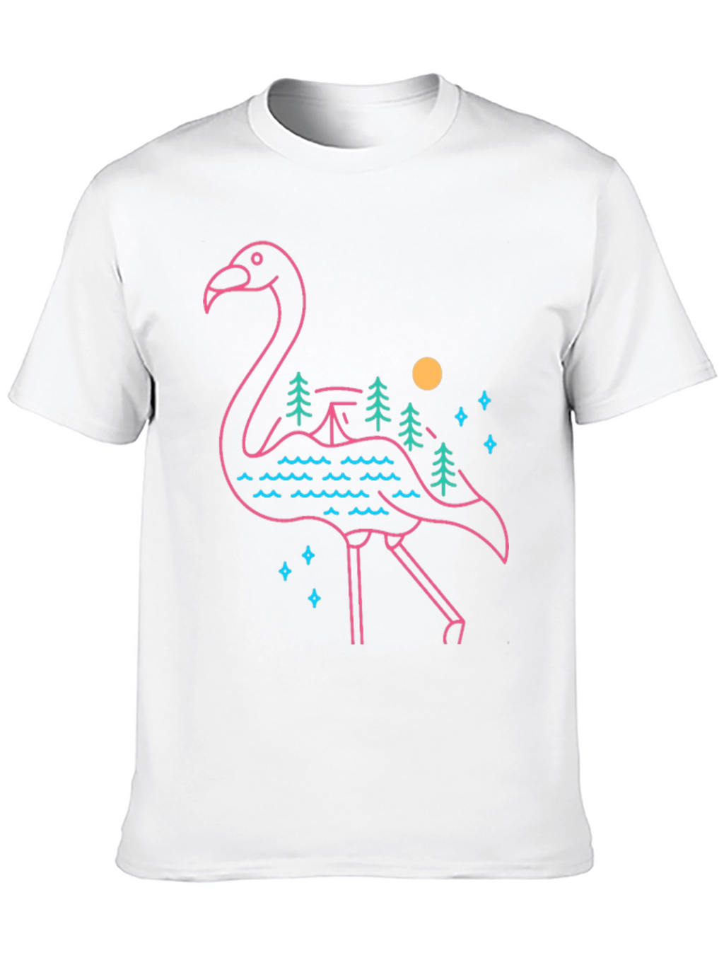 Flamingo Graphic Tee - Nature Scene Design