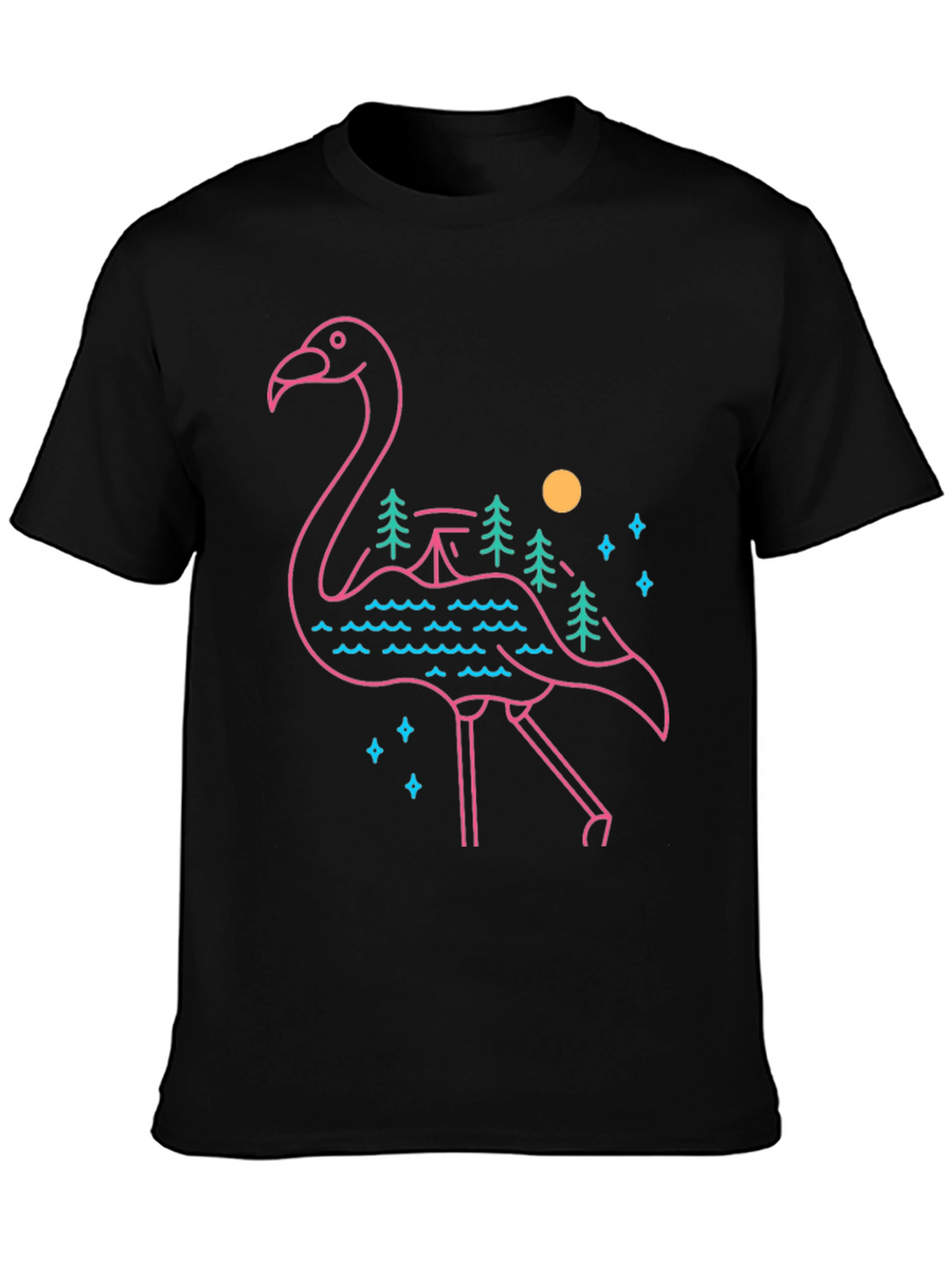 Flamingo Graphic Tee - Nature Scene Design