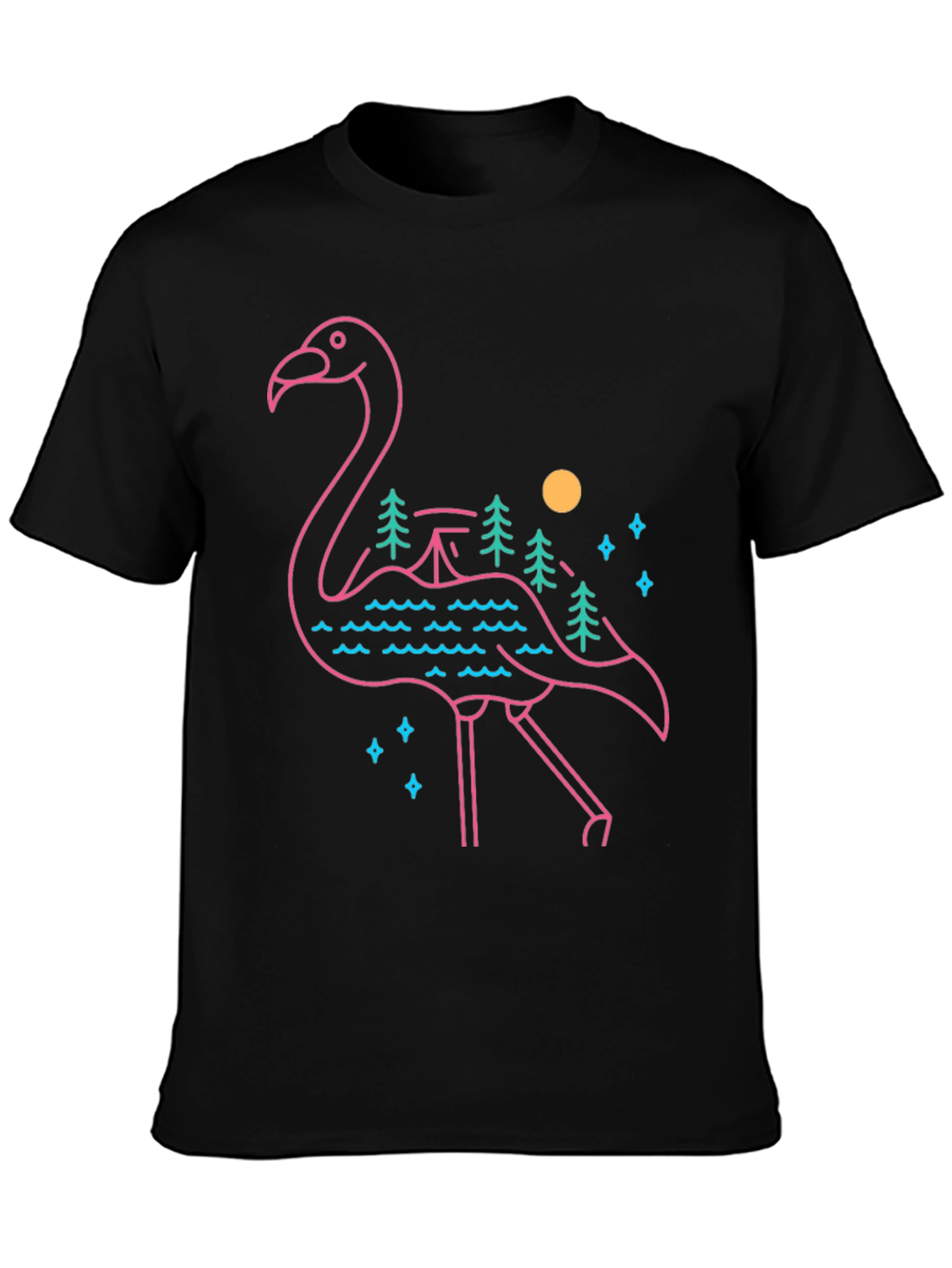 Flamingo Graphic Tee - Nature Scene Design