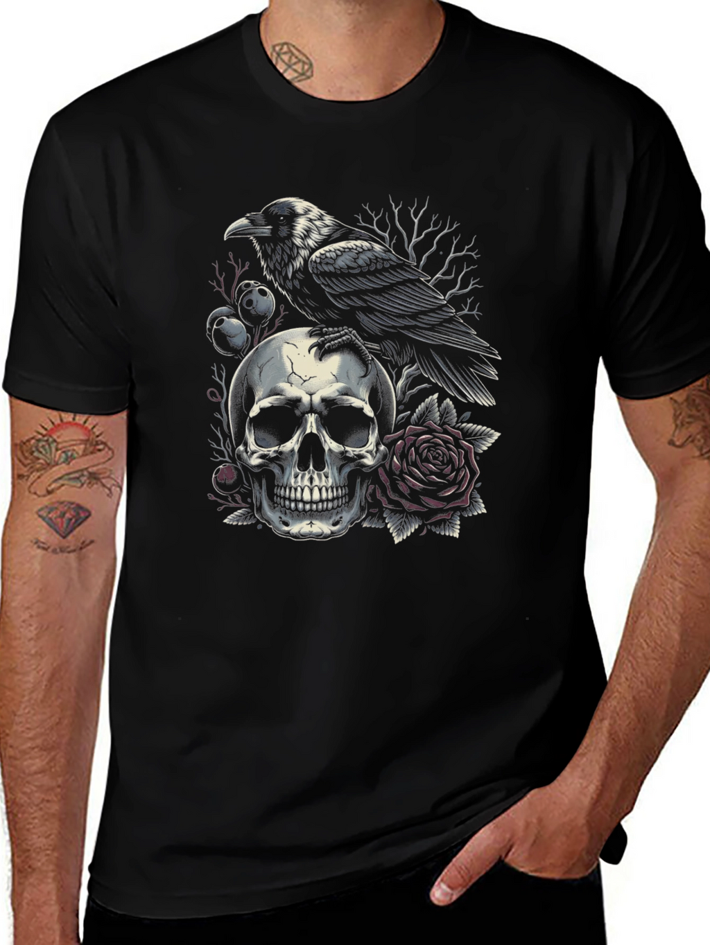 Raven Skull Graphic T-Shirt