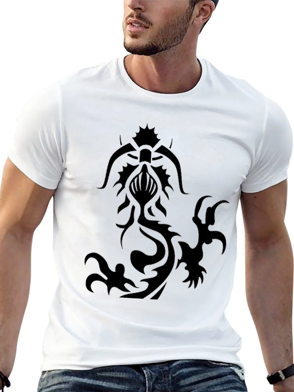 Tribal Dragon Graphic Black T-Shirt