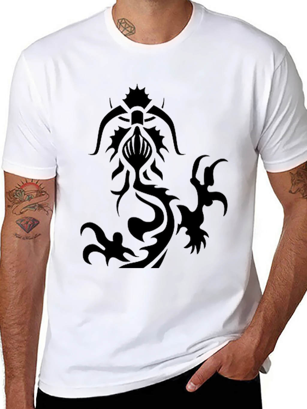 Tribal Dragon Graphic Black T-Shirt