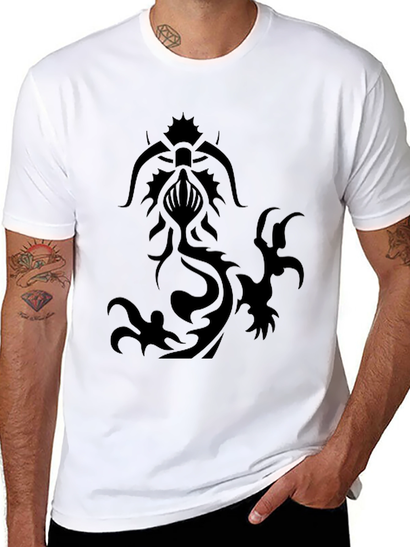 Tribal Dragon Graphic Black T-Shirt