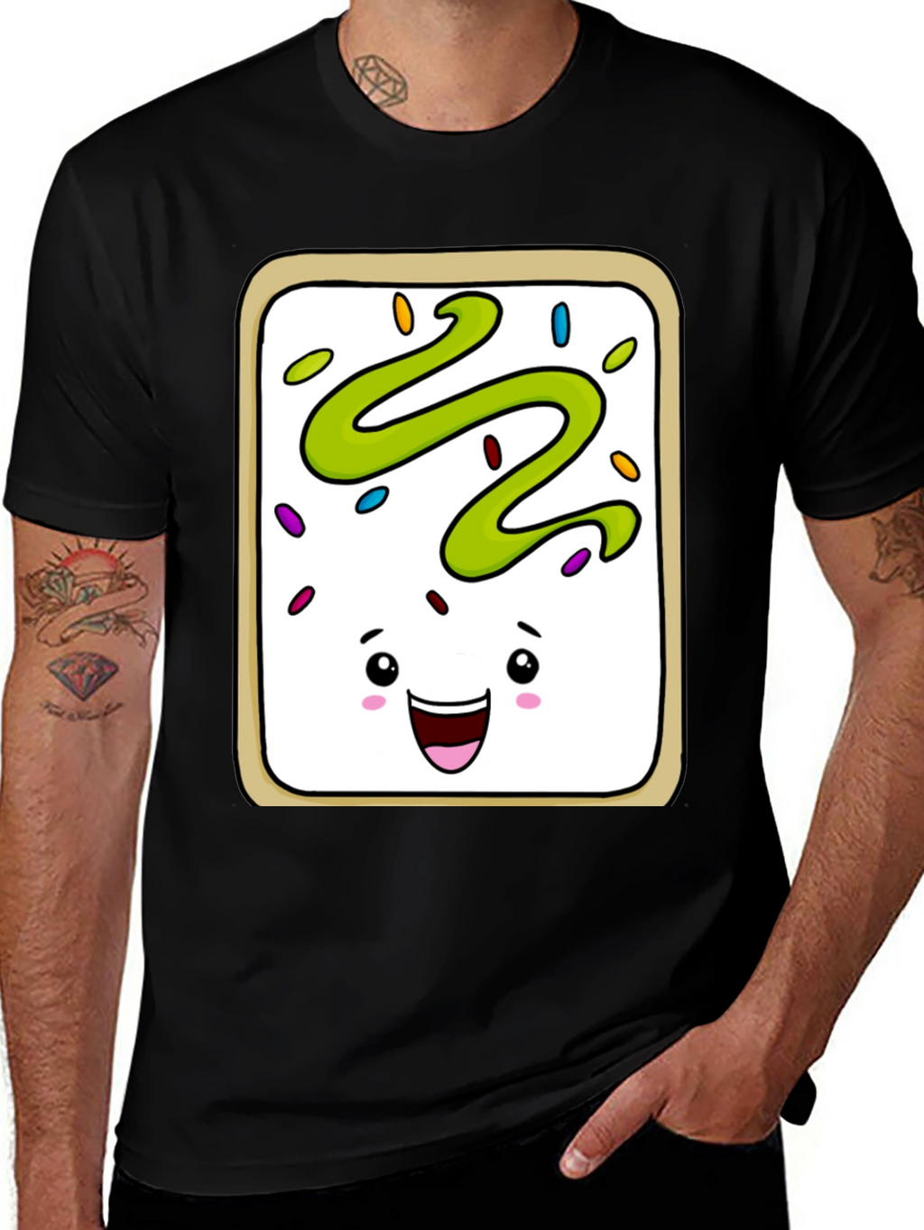 Pop Tart Kawaii Face Black T-Shirt