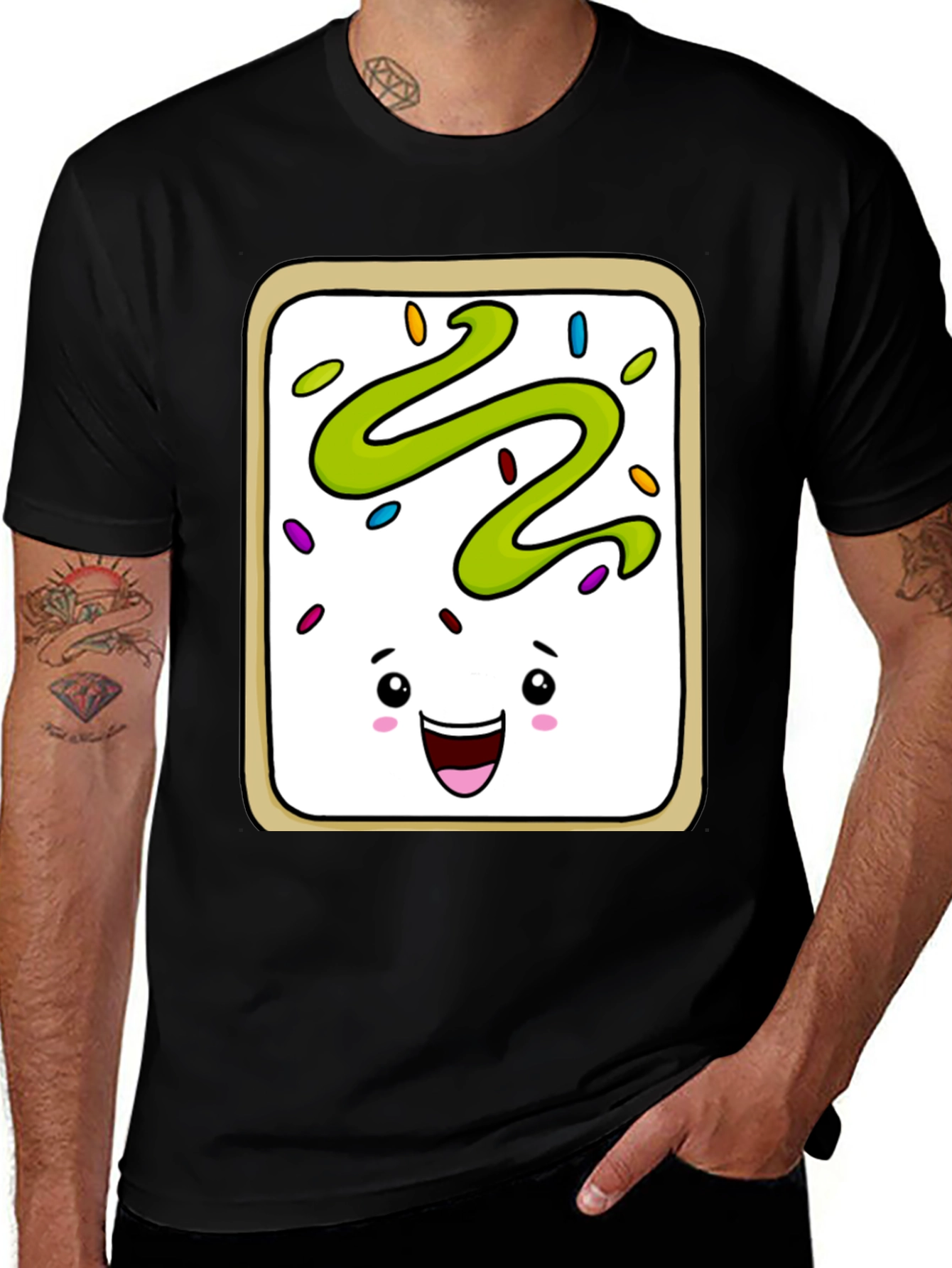 Pop Tart Kawaii Face Black T-Shirt