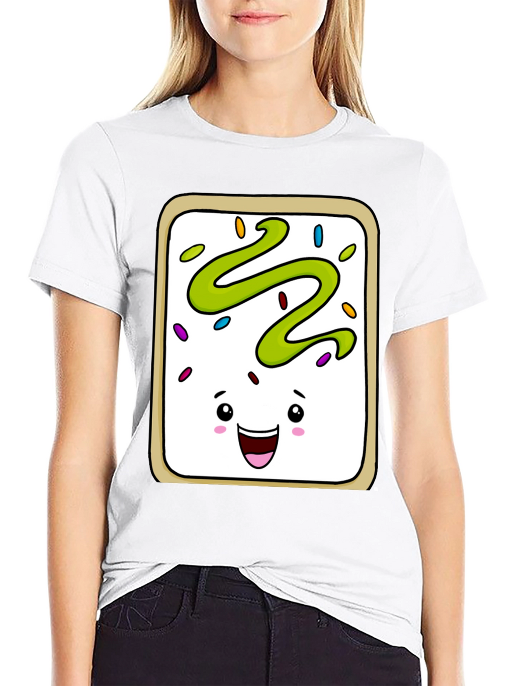 Pop Tart Kawaii Face Black T-Shirt