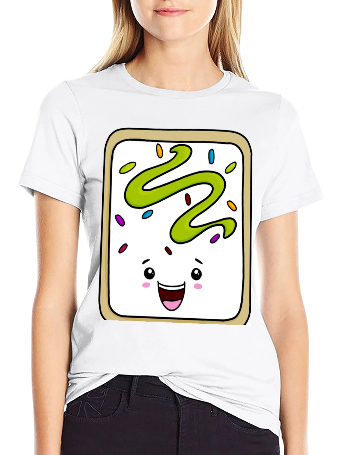 Pop Tart Kawaii Face Black T-Shirt