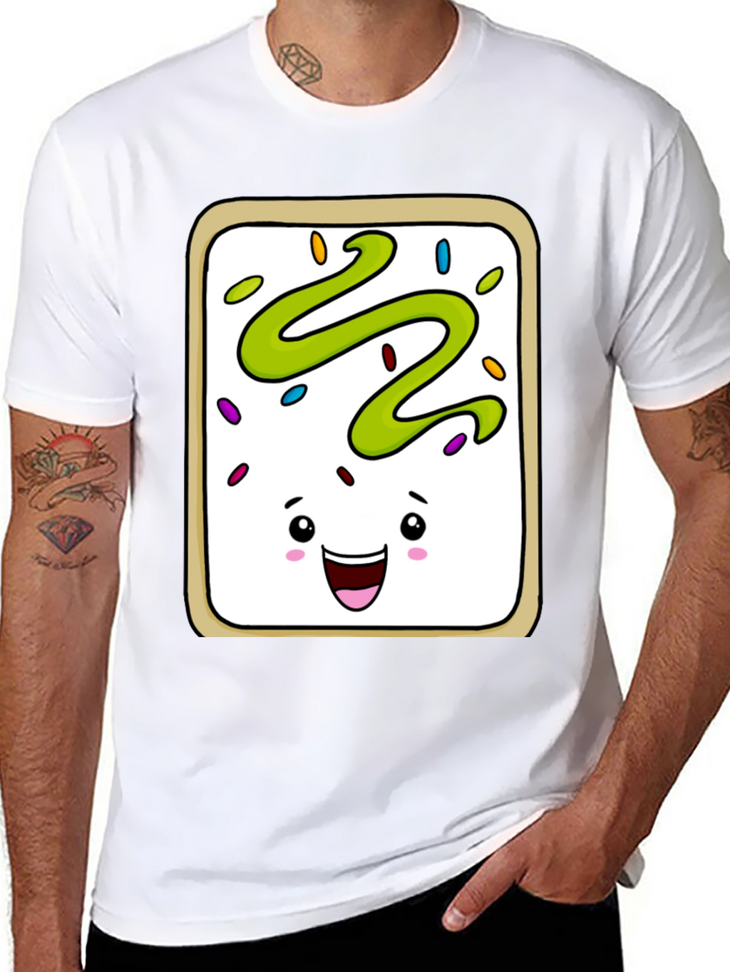Pop Tart Kawaii Face Black T-Shirt