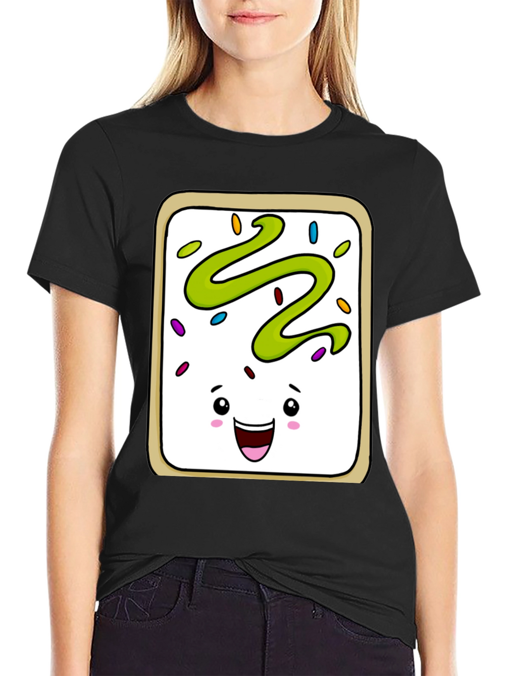Pop Tart Kawaii Face Black T-Shirt