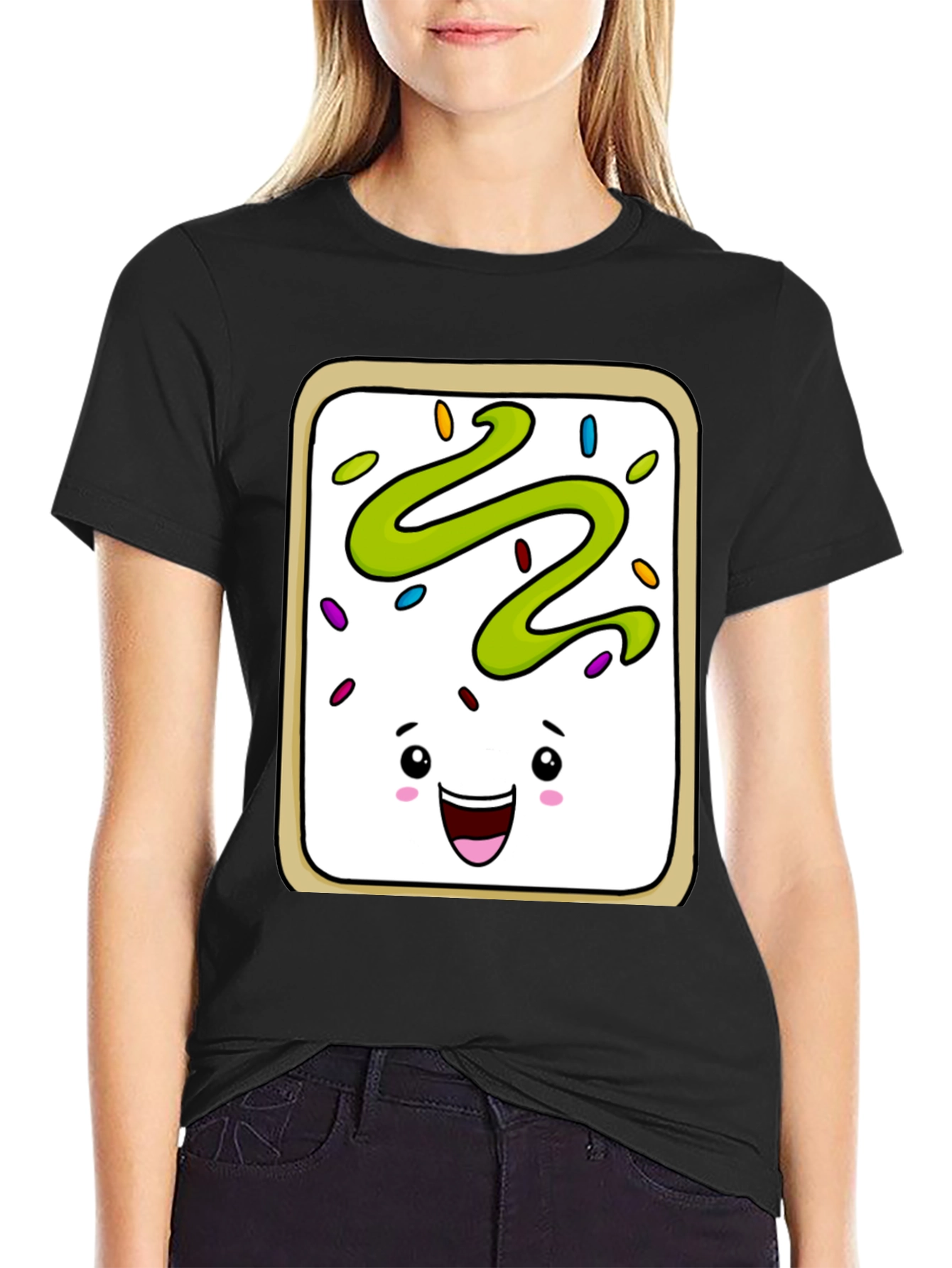 Pop Tart Kawaii Face Black T-Shirt