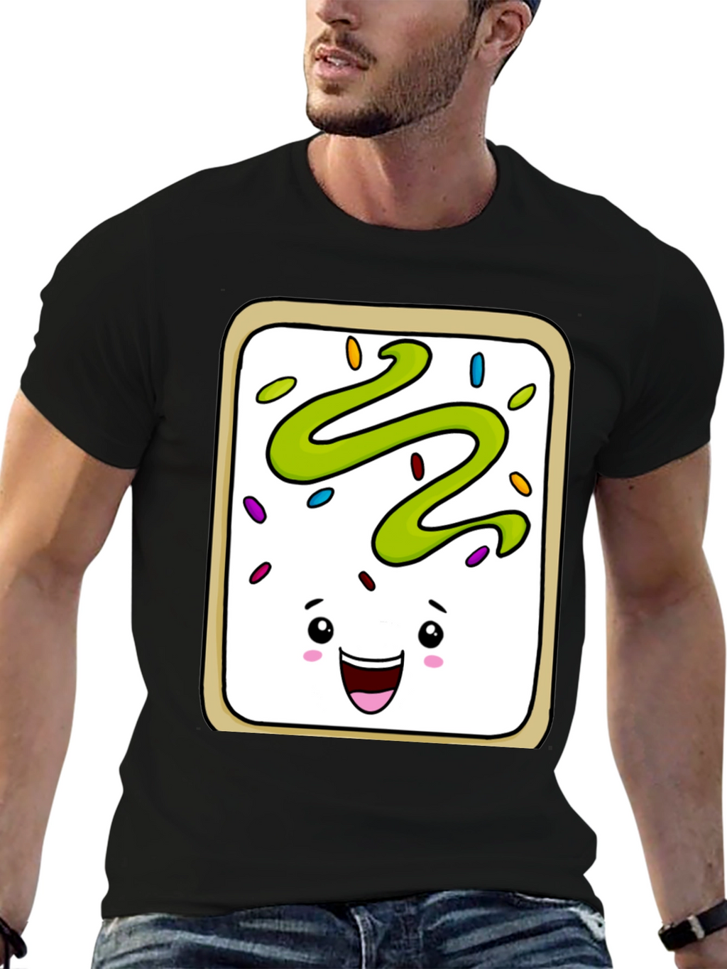Pop Tart Kawaii Face Black T-Shirt