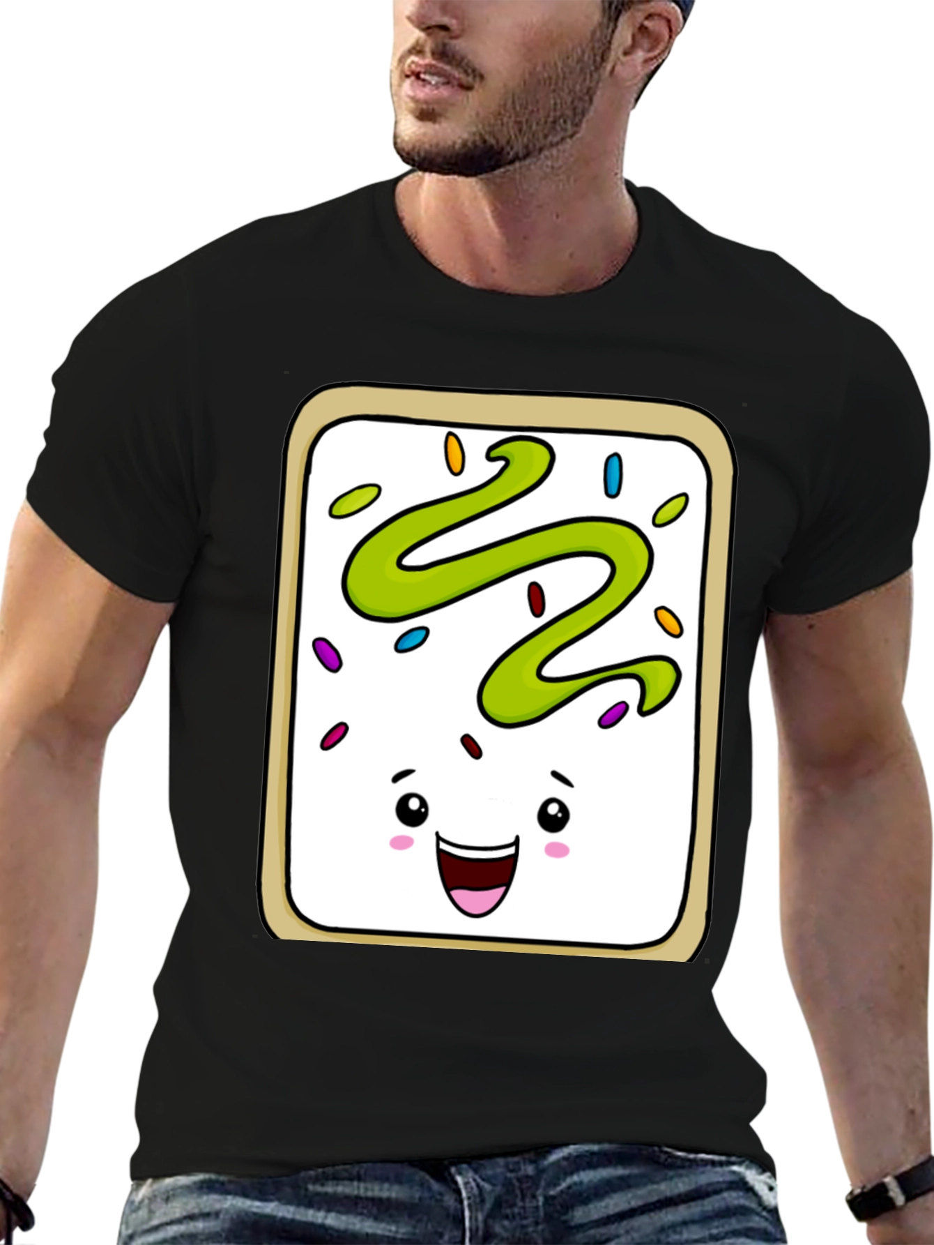 Pop Tart Kawaii Face Black T-Shirt