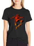 Fiery Skater Graphic Tee - Black Cotton T-Shirt